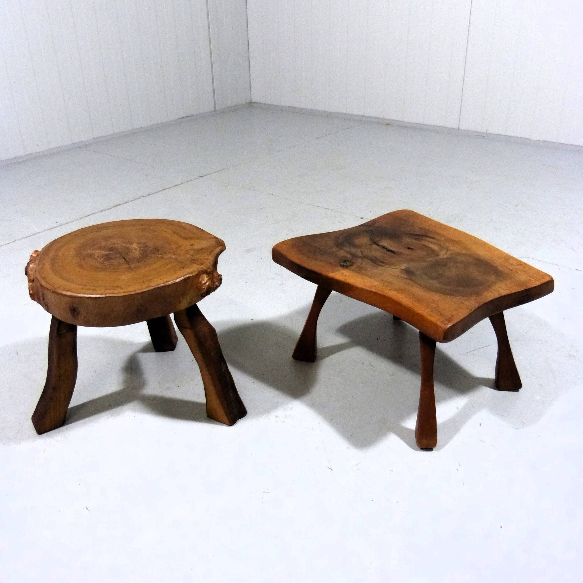 Set of 2 small brutalist wooden plant tables side tables 1960–70’s
