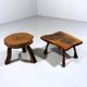 Set of 2 small brutalist wooden plant tables side tables 1960–70’s