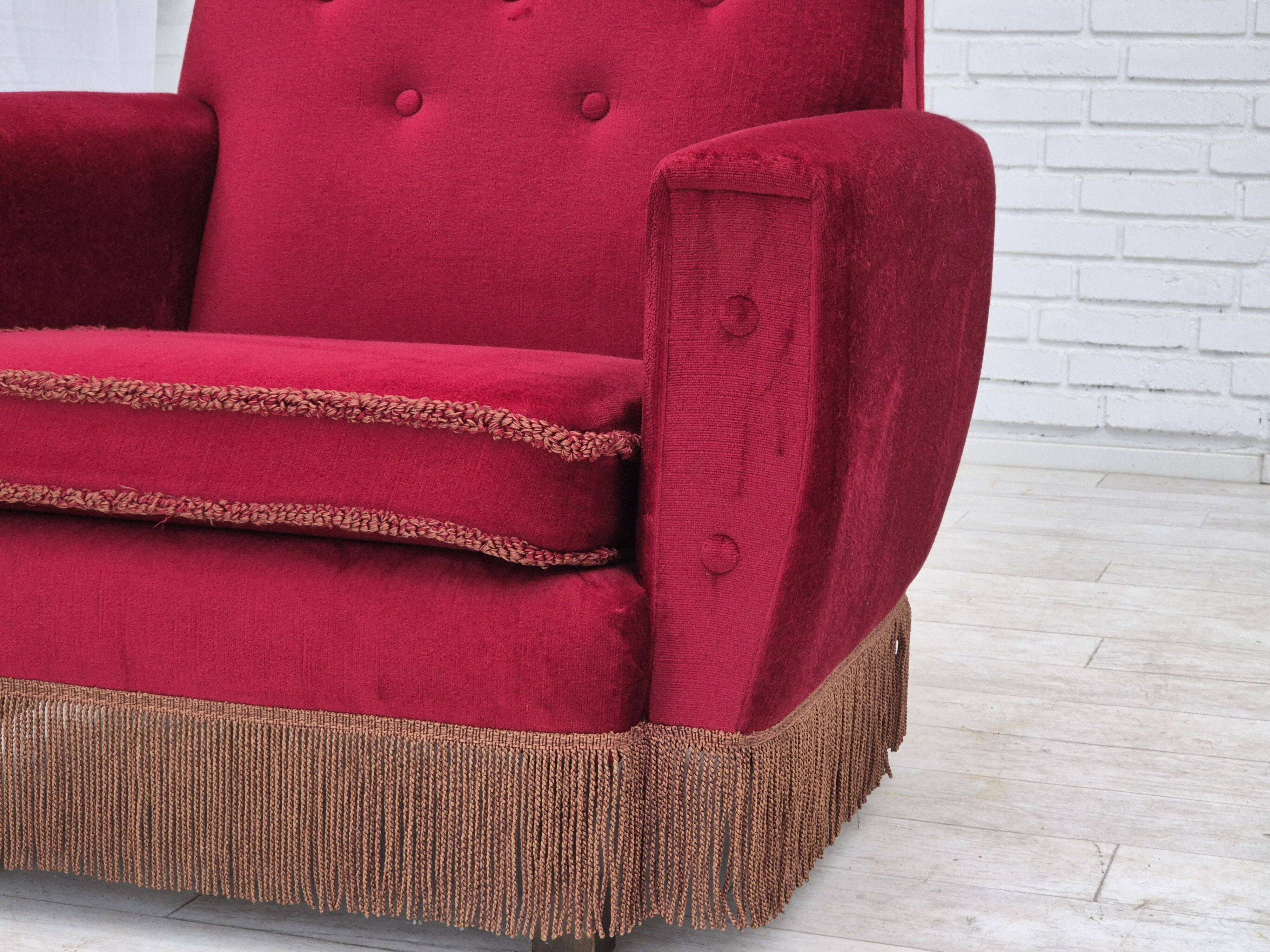 1970s, Danish highback armchair, original condition, red furniture velour.