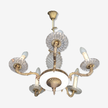 Chandelier suspension pineapple glass brass 5 style Hollywood Regency