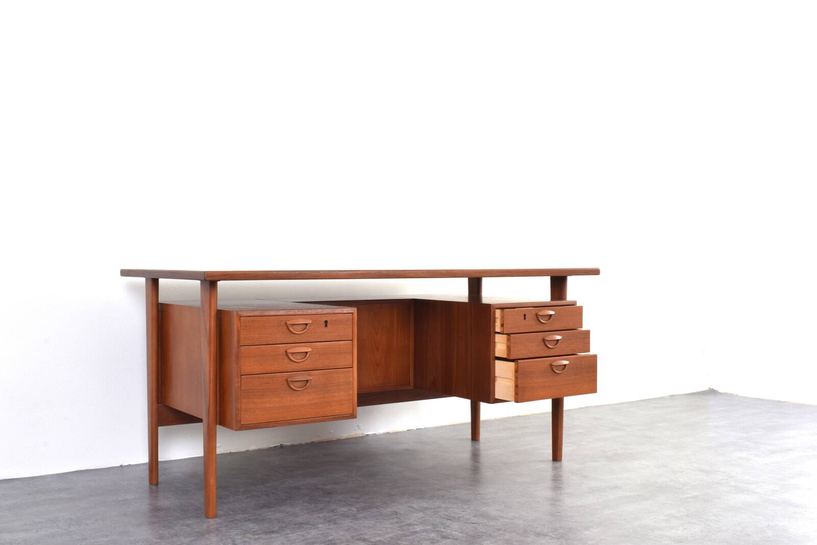 Mid-Century Danish Teak Executive Desk by Kai Kristiansen for FM Møbler