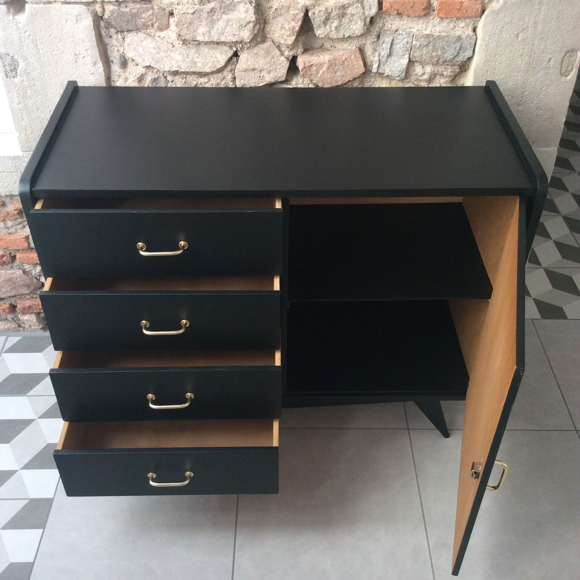 Black chest of  drawers feet compass 60s