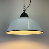 White Enamel and Cast Iron Industrial Pendant Light, 1960s