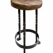 Vintage brutalist stool made of solid wood and twisted wrought iron – loft style