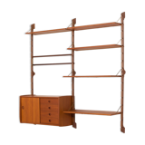 Ergo Wall Unit in teak with 6 shelves and a cabinet by John Texmon for Blindheim Møbelfabrikk