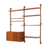 Ergo Wall Unit in teak with 6 shelves and a cabinet by John Texmon for Blindheim Møbelfabrikk