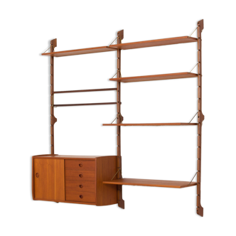 Ergo Wall Unit in teak with 6 shelves and a cabinet by John Texmon for Blindheim Møbelfabrikk