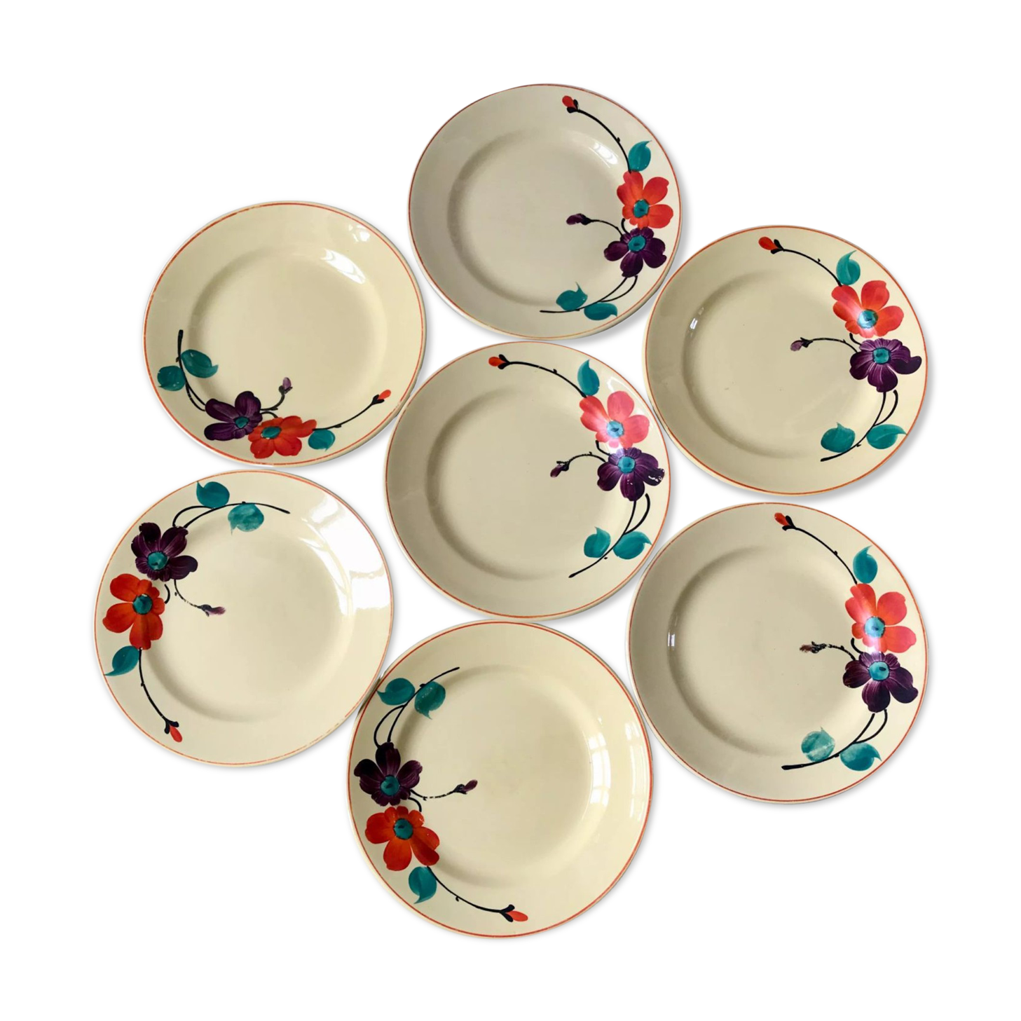 6 dessert plates Digoin Sarreguemines model "Ginette" years 30-40