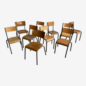 Lot de 10 chaises industrielles école dépareillées vintage mullca