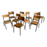 Lot de 10 chaises industrielles école dépareillées vintage mullca