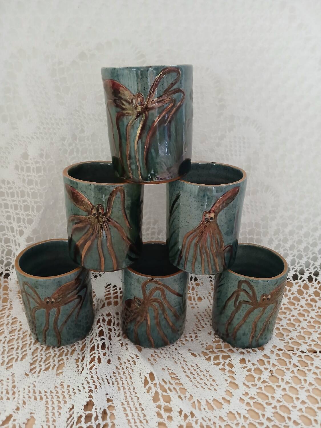 6 vintage handmade cups/mugs