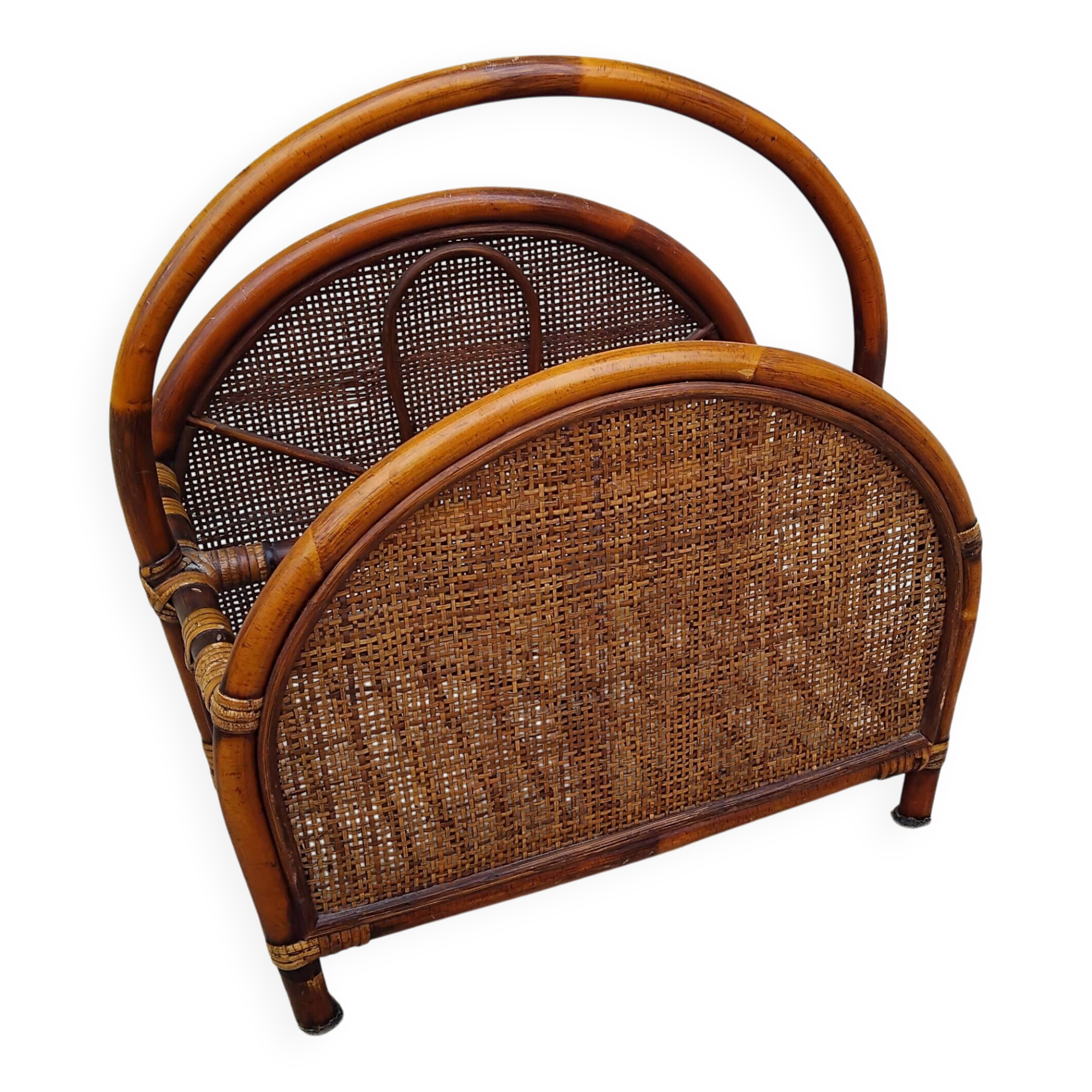 Vintage rattan cane magazine rack