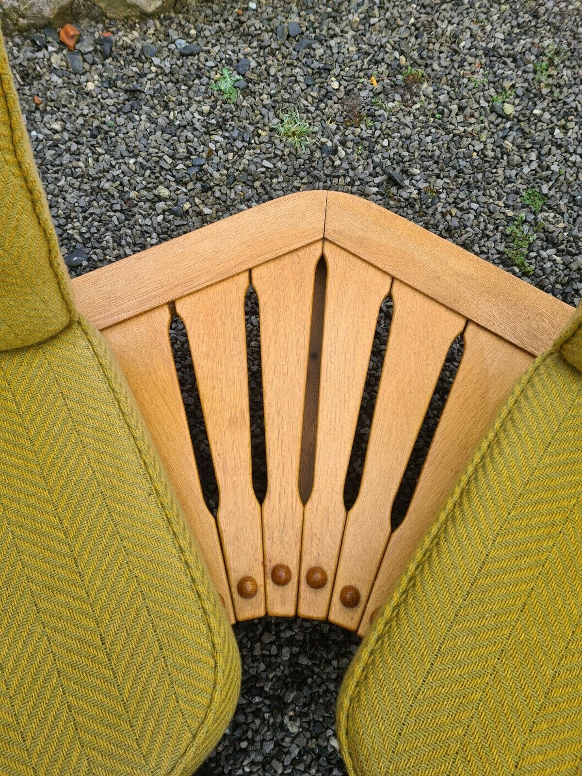 Vintage oak fan bench by Guillerme and Chambron