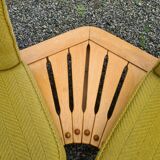 Vintage oak fan bench by Guillerme and Chambron