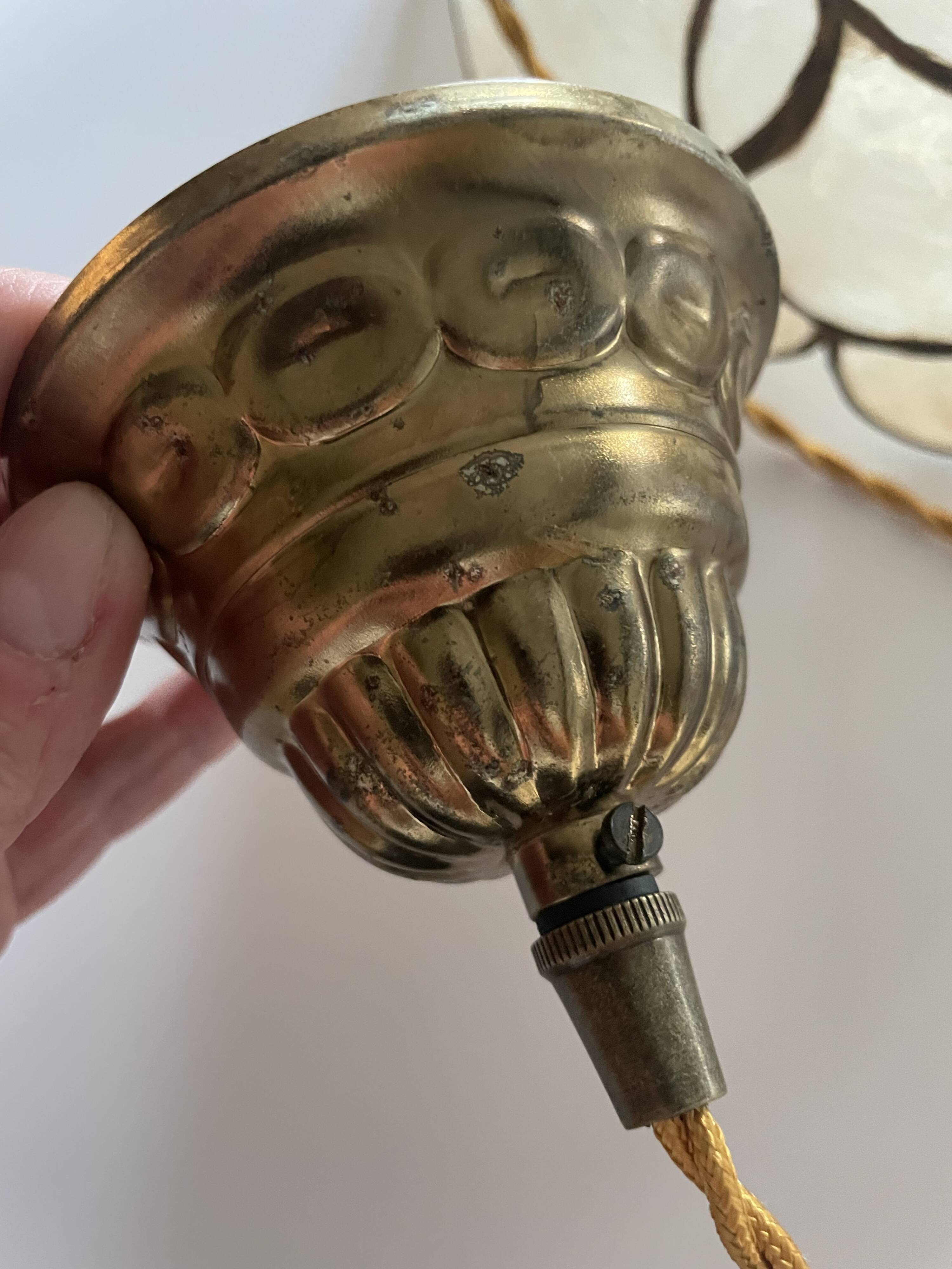 Large pendant lamp with mother-of-pearl and brass shade