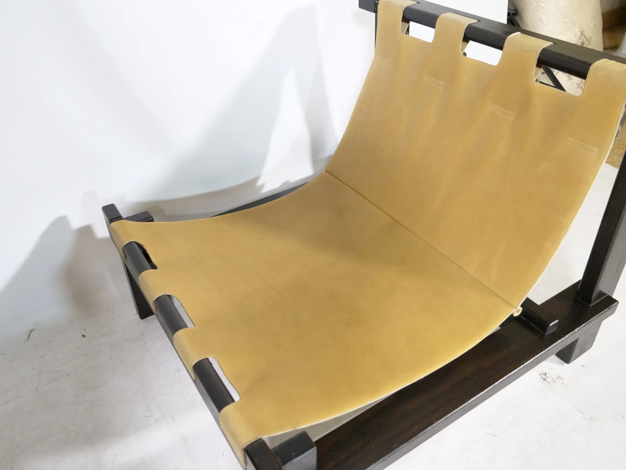 Brutalist Lounge Set in Light Brown Leather & Pine by Carl Straub, Set of 3