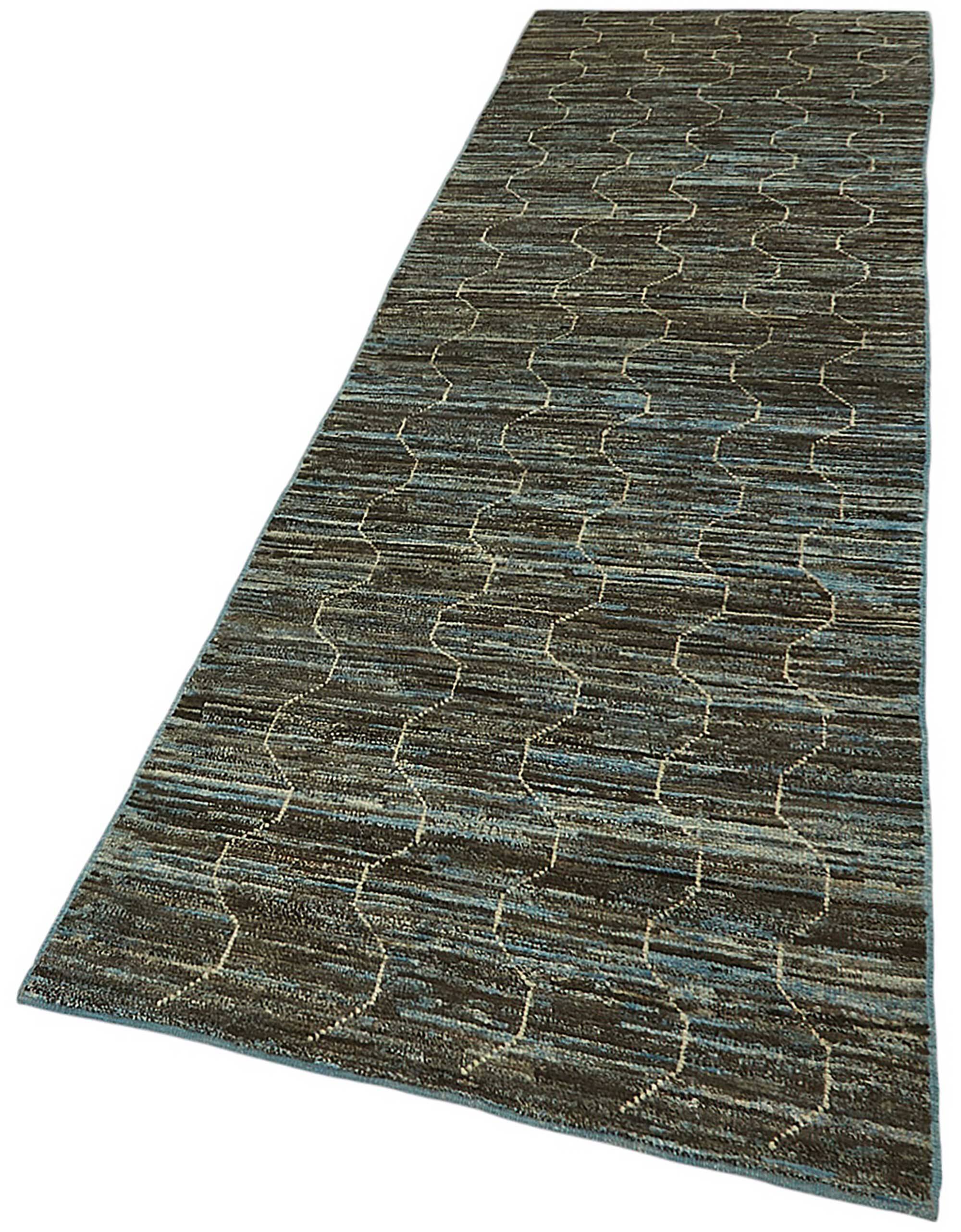 Hand-Knotted Tribal Unique 91 cm x 341 cm Blue Wool Runner Carpet