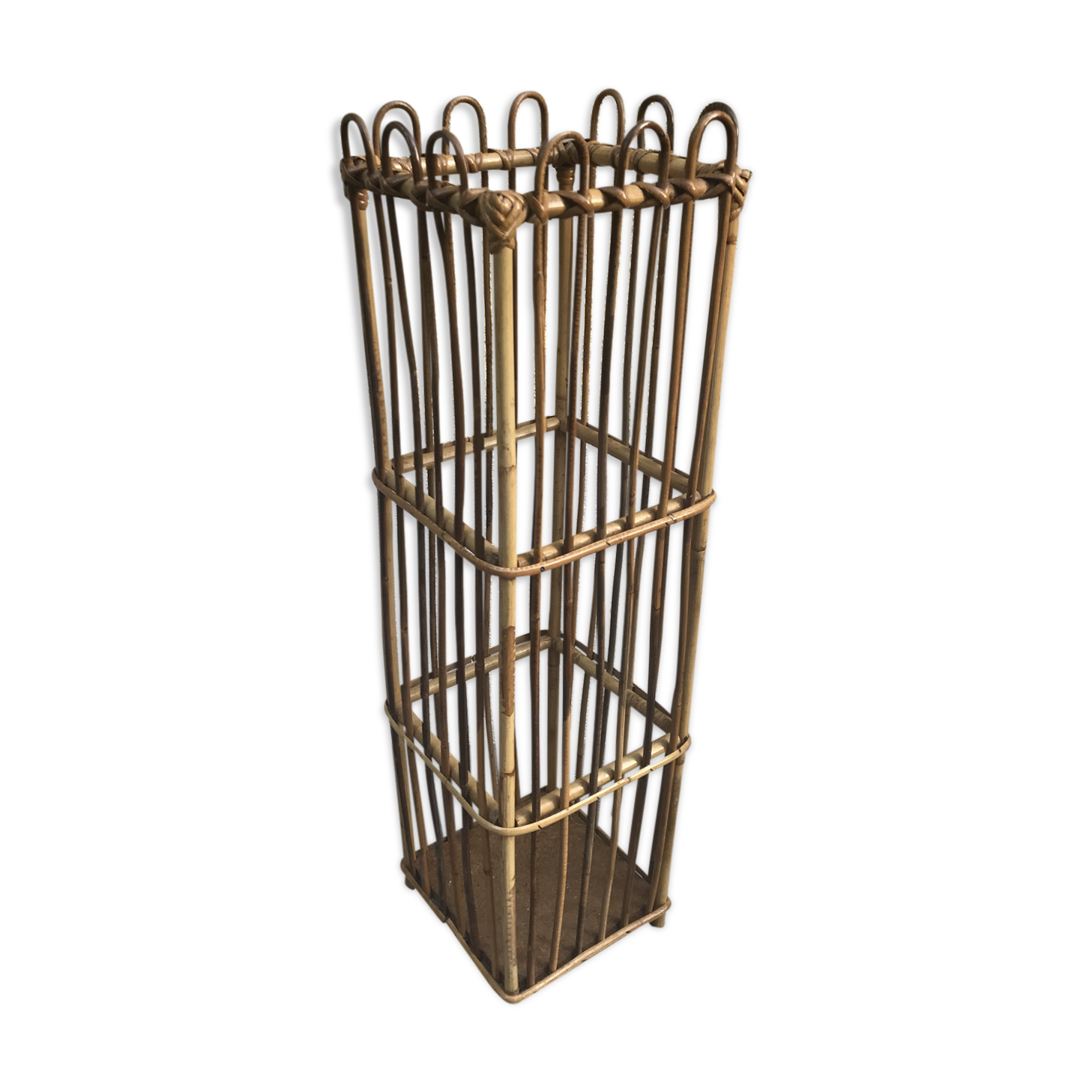 Old woven rattan umbrella holder from the 60's