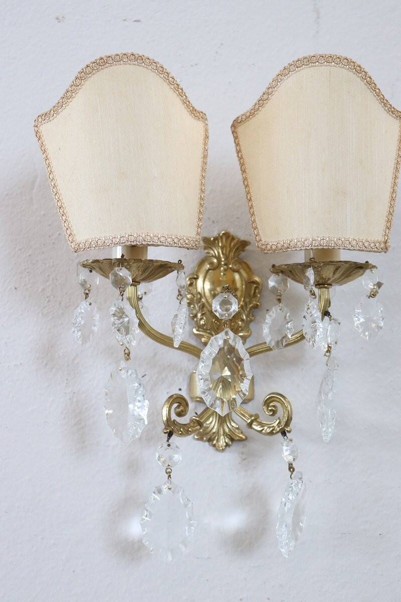 Sconces In Gilded Bronze And Crystal, 1980s, Set Of 2