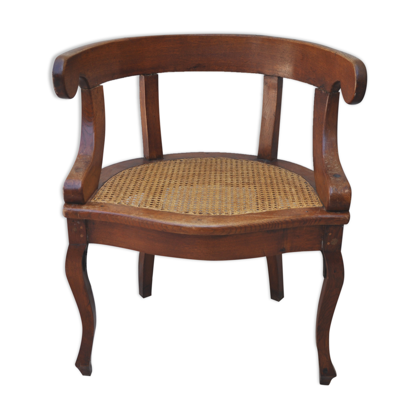 Fauteuil barbier ancien original bois cannage