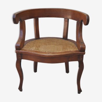 Fauteuil barbier ancien original bois cannage