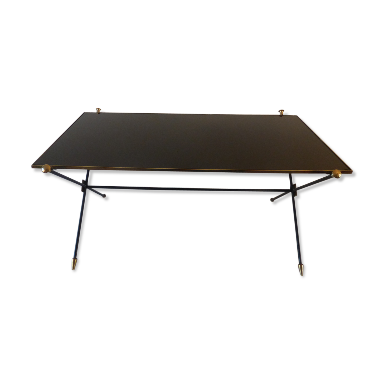 Black and brass glass coffee table