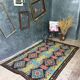 Handwoven vintage accent geometrical rug, colorful wool, Romanian carpet 220x146cm