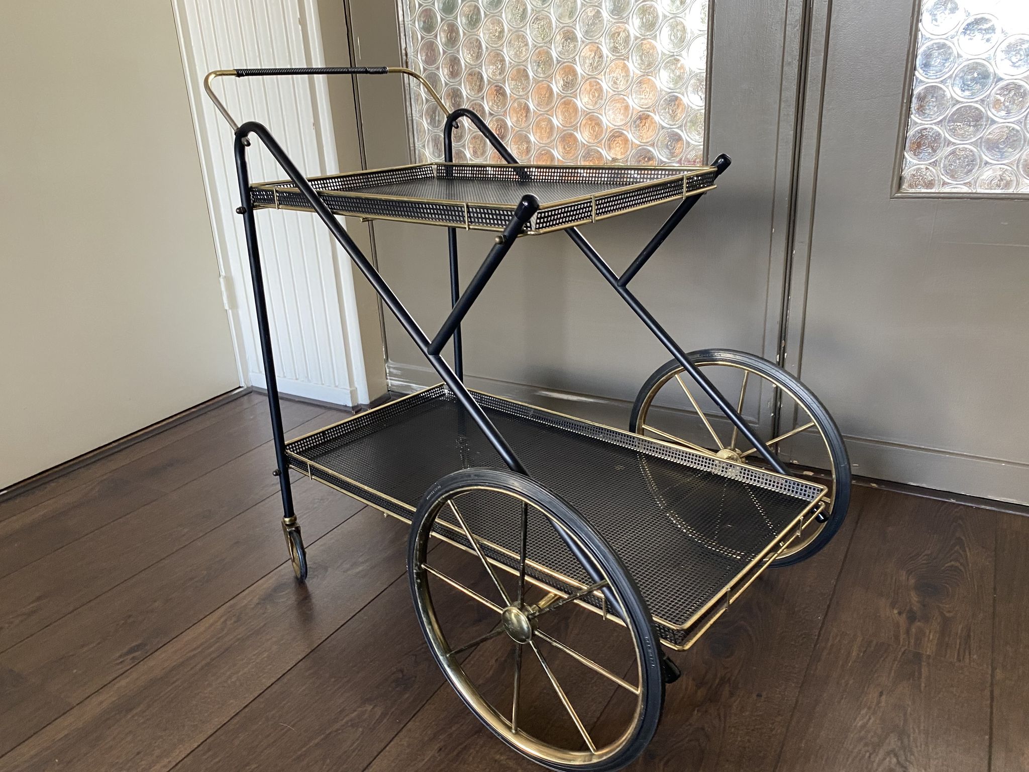 Vintage Italian brass and metal bar cart, 1950s