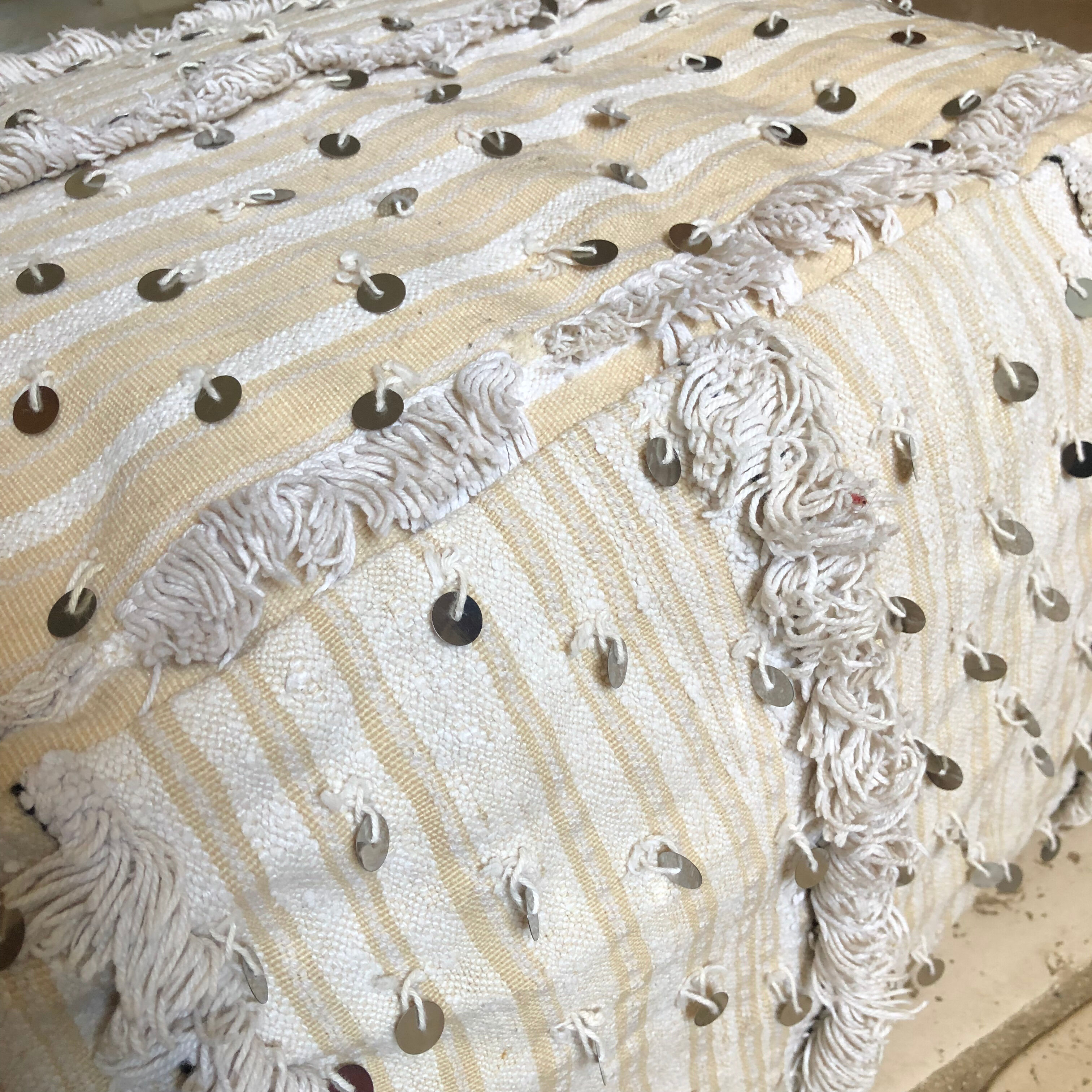 Moroccan pouf fabrics white and sequins