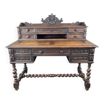 Carved Oak Desk, Renaissance Style, 19th Century