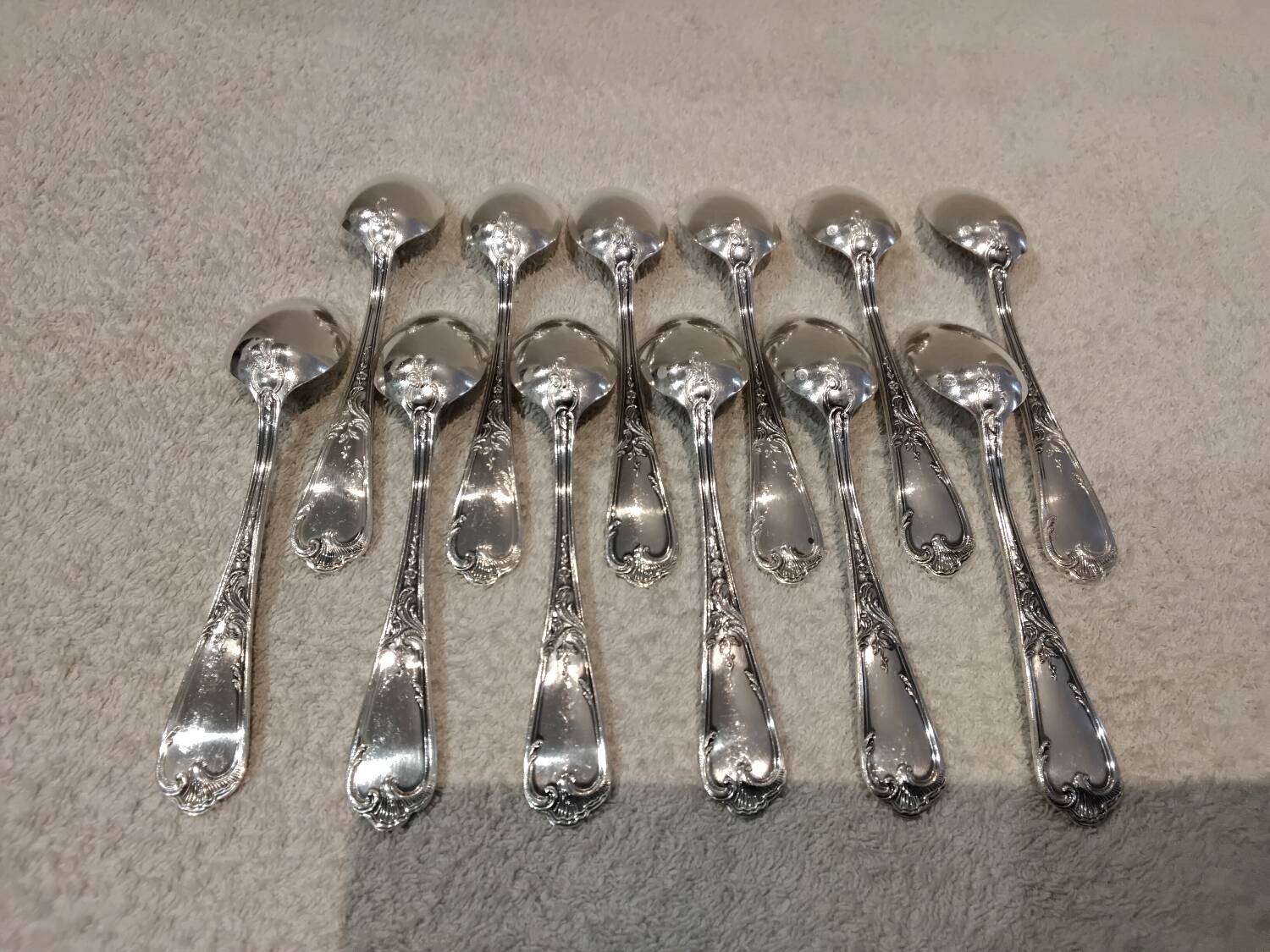 12 silver-plated metal teaspoons, Ercuis silversmith, Louis XV 29