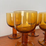 Set of 6 vintage stemmed glasses in smoked bubble glass – Amber glasses ann