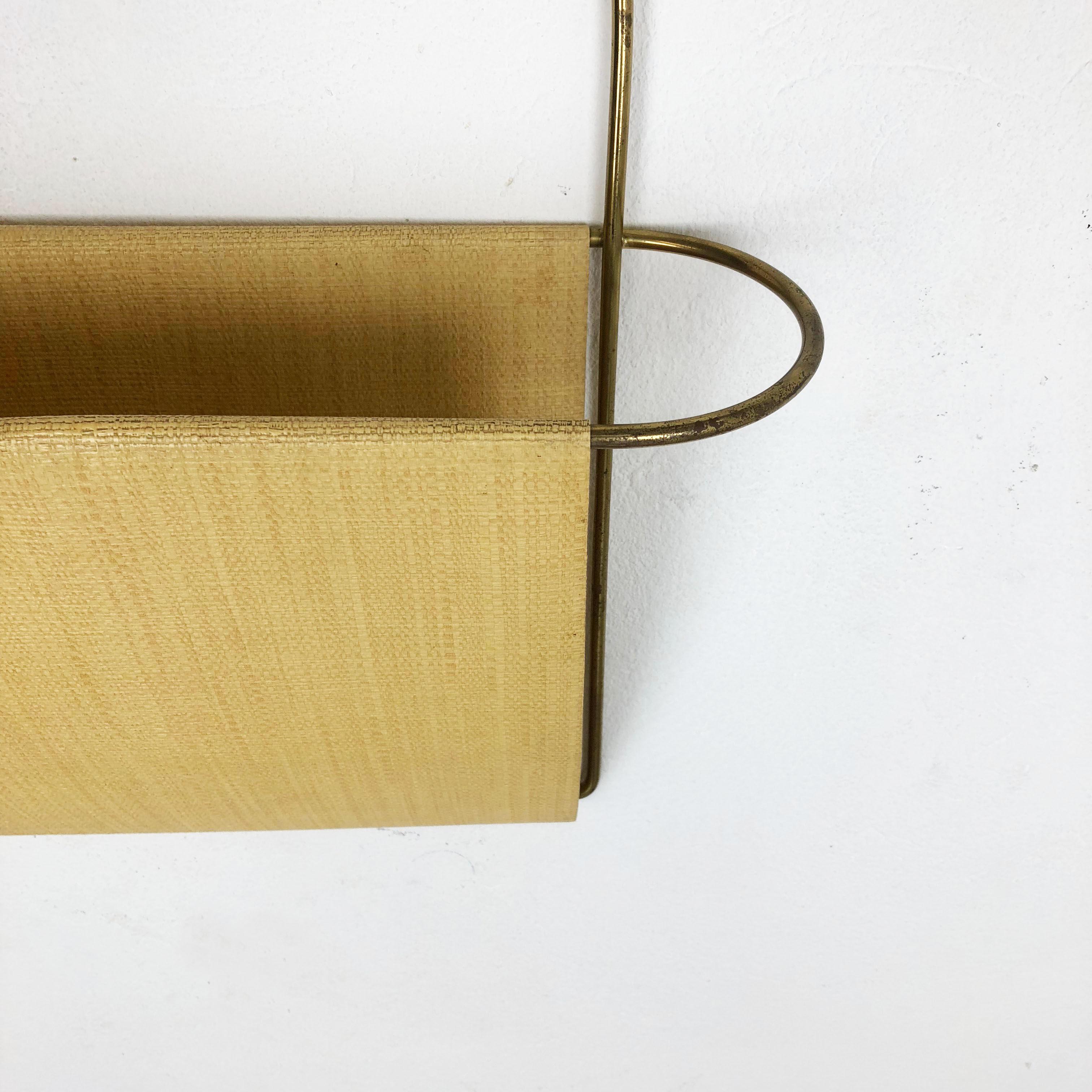 Vintage Brass Wall Hanging Magazine Holder, Austria, 1950s