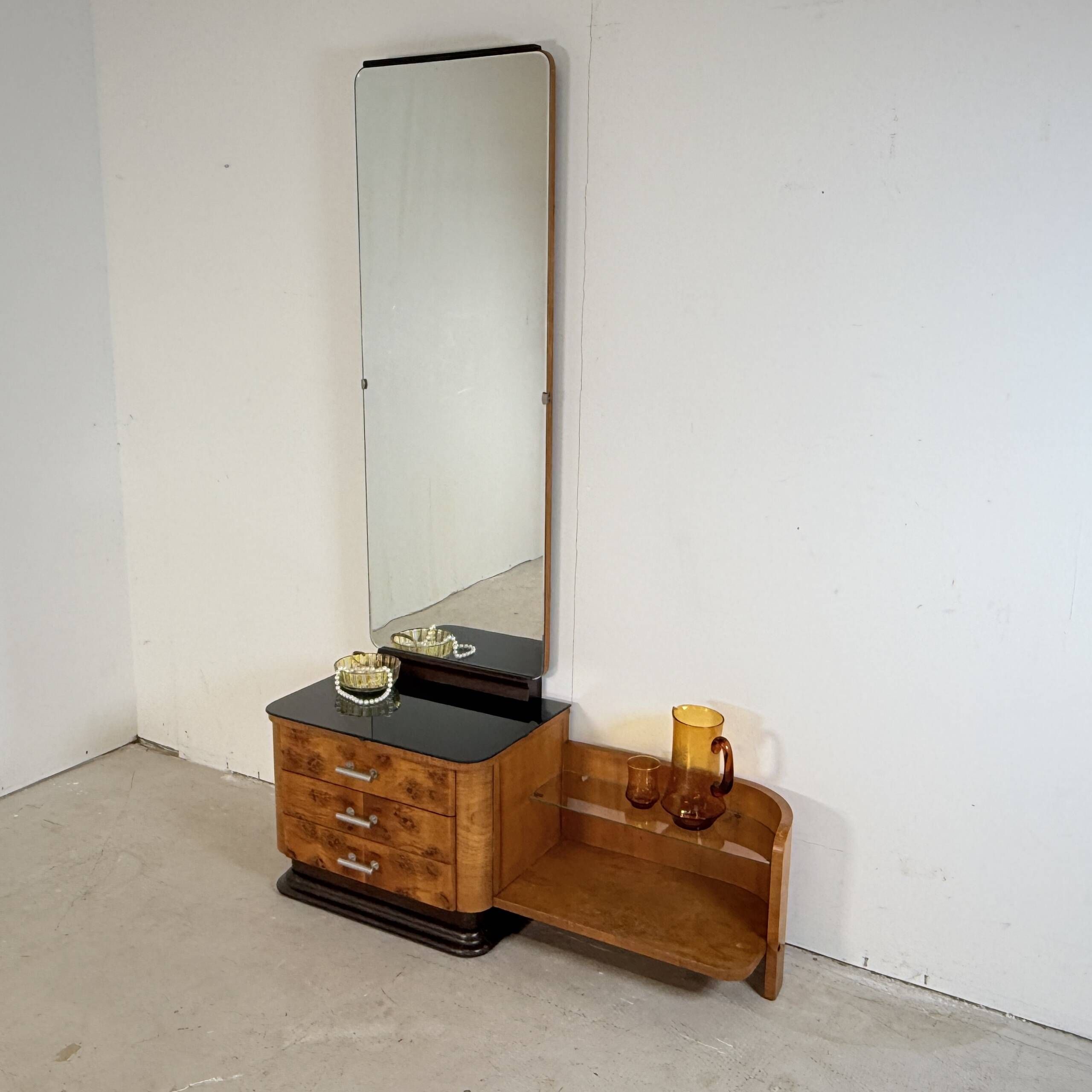 Vintage UP Závody Burl Walnut Dressing Table by Jindřich Halabala, 1957
