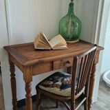 Table à écrire ancienne, bureau en bois massif pieds tournés