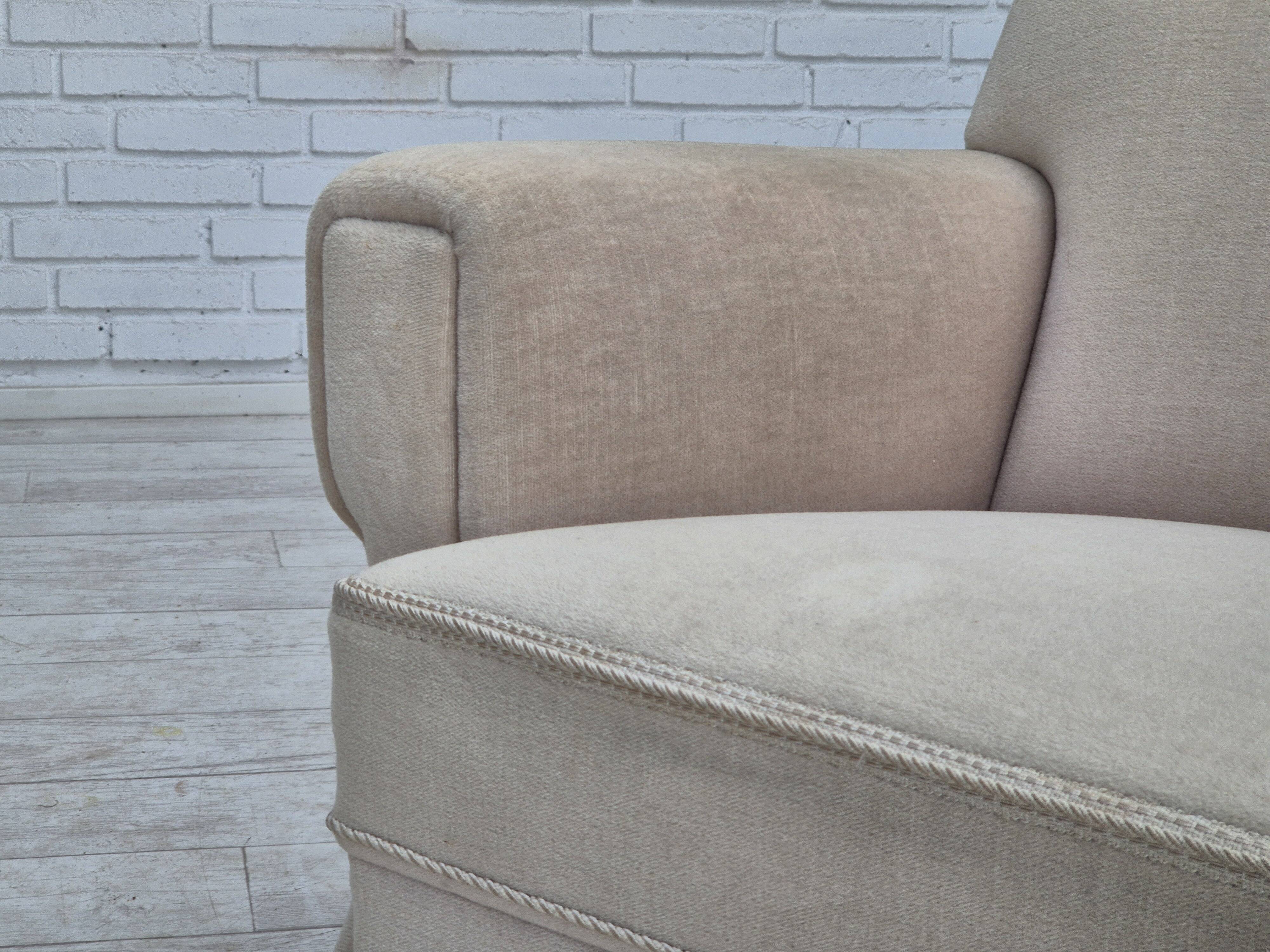 1970s, Danish vintage chair, furniture velour, ash wood, original condition.