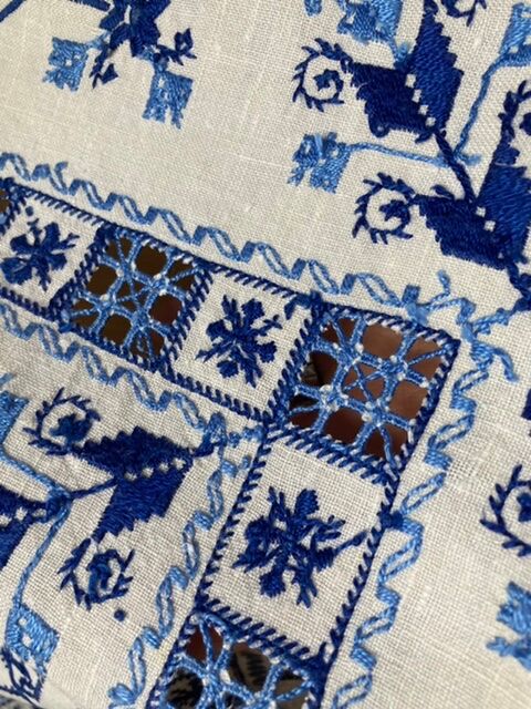 Vintage embroidered tea tablecloth