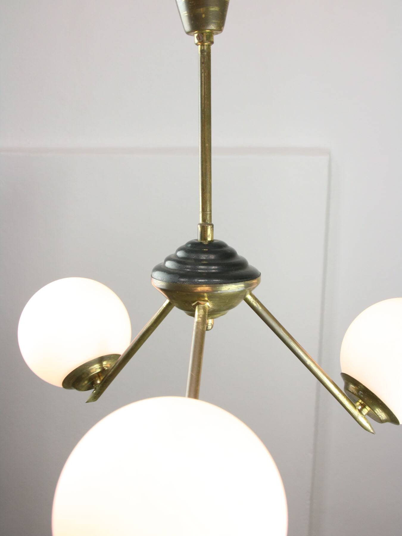 Art Deco Italian Brass and Opaline Chandelier