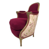 Bergère in gilded wood trimmed with fuchsia silk and velvet, art deco inspired by Louis XVI