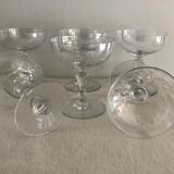 Lot of 9 champagne glasses in cut crystal engraved 1930