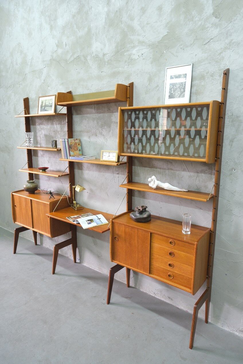 Mid-Century Modular Teak Free-Standing Wall Unit with Desk by John Texmon for Blindheim Mobelfabrik,