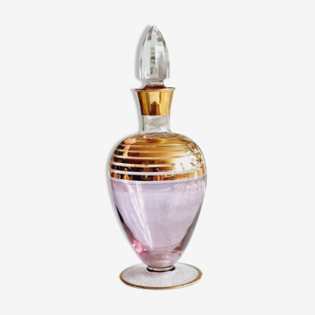Pink and golden blown glass decanter