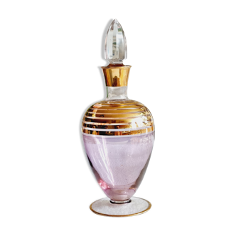 Pink and golden blown glass decanter