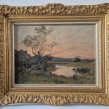 Soleil couchant, huile XIX° par Boulenger