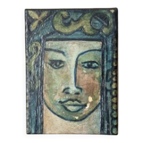 Antique acrylic painting on canvas vintage ethnic tribal portrait