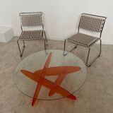 Geometric coffee table glass and orange plexi design 70s Space vintage age