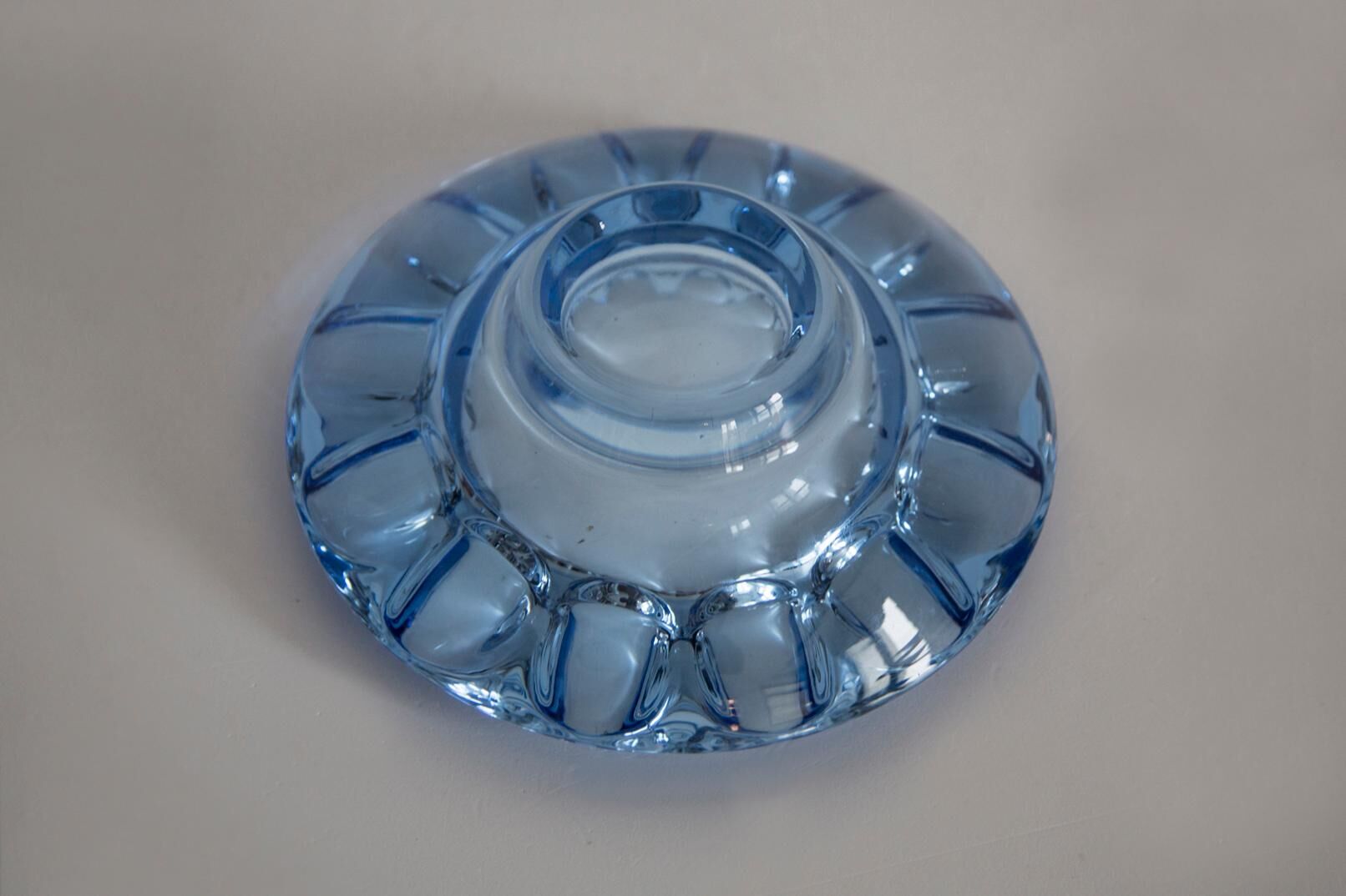 Blue Glass Ashtray Bowl Rosice Mid-Century, Czech Republic, 1970s