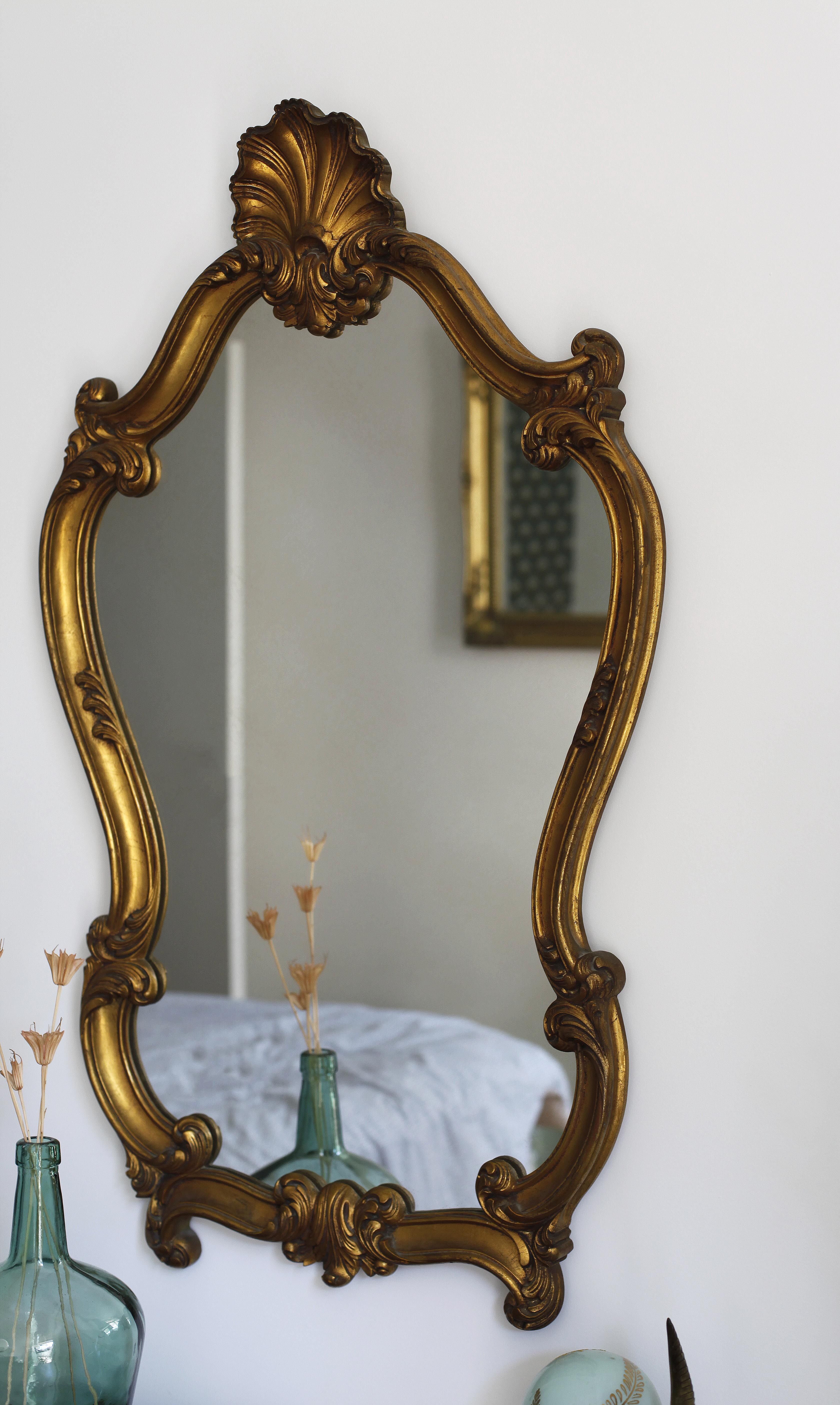 Antique golden shell mirror
