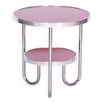 Small Czech Bauhaus Spruce and Chrome Side Table from Kovona, 1930s