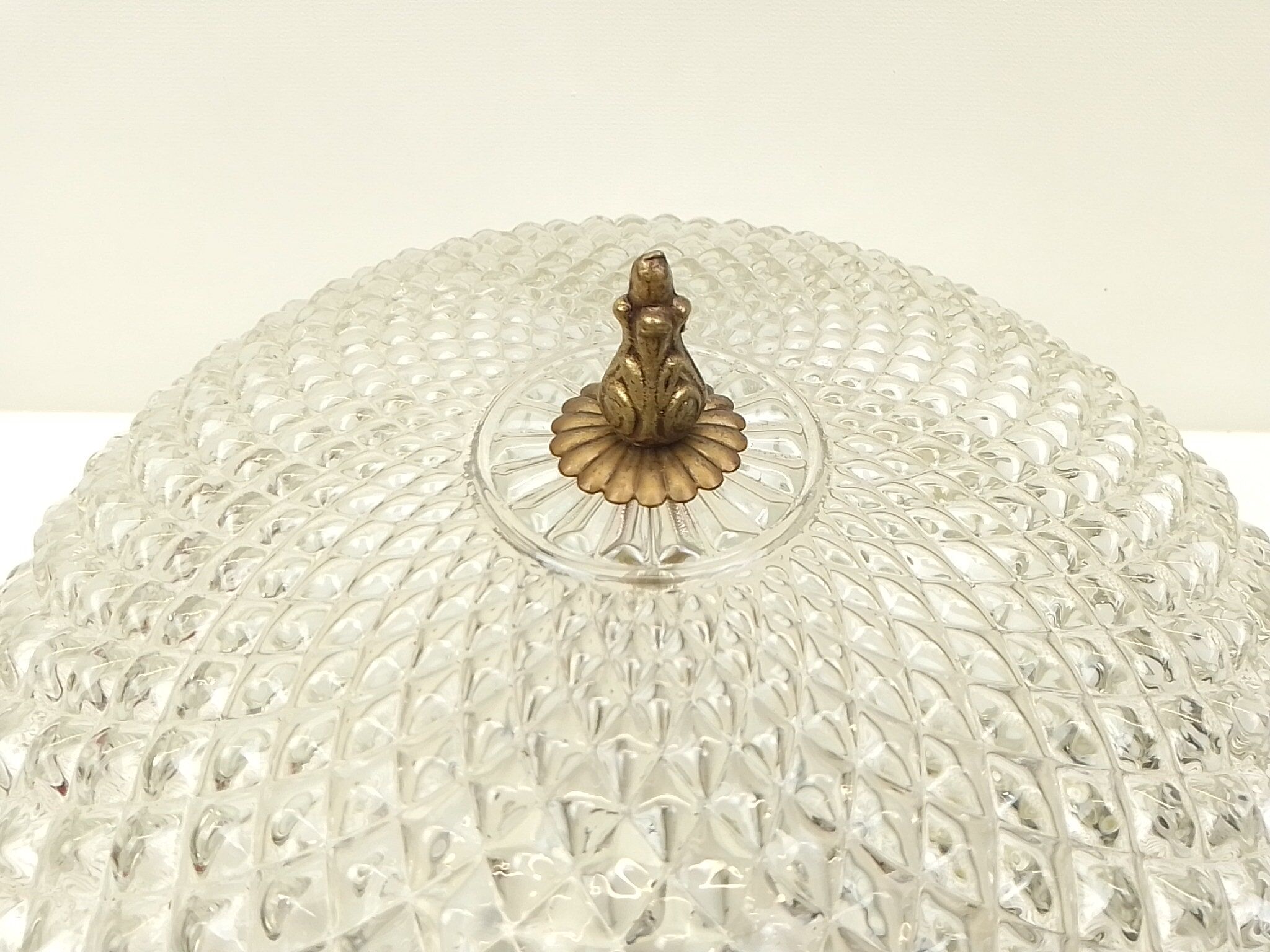 Vintage round ceiling lamp in glass and brass – Diameter 30 cm
